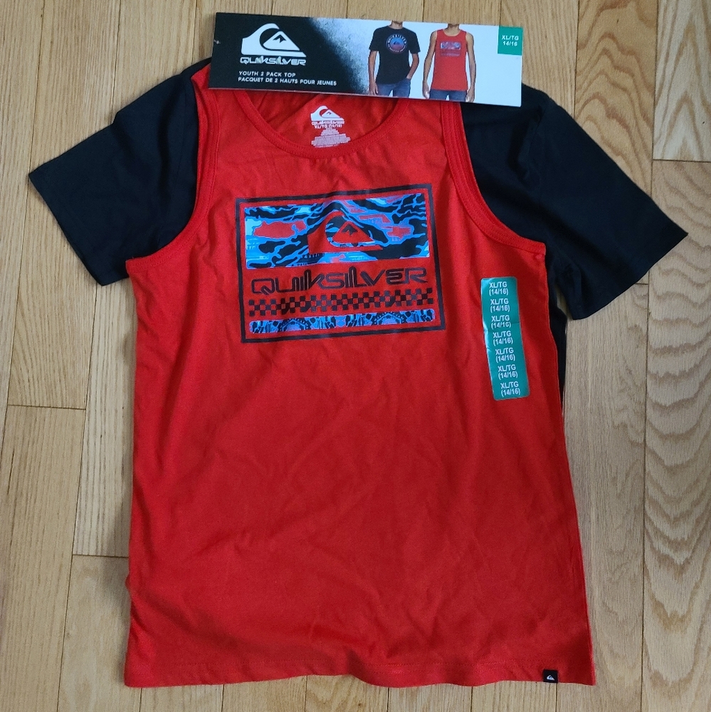 Quiksilver Youth 2 Pack Top Set: Tshirt and Tank top, XL (14/16), Black and Red